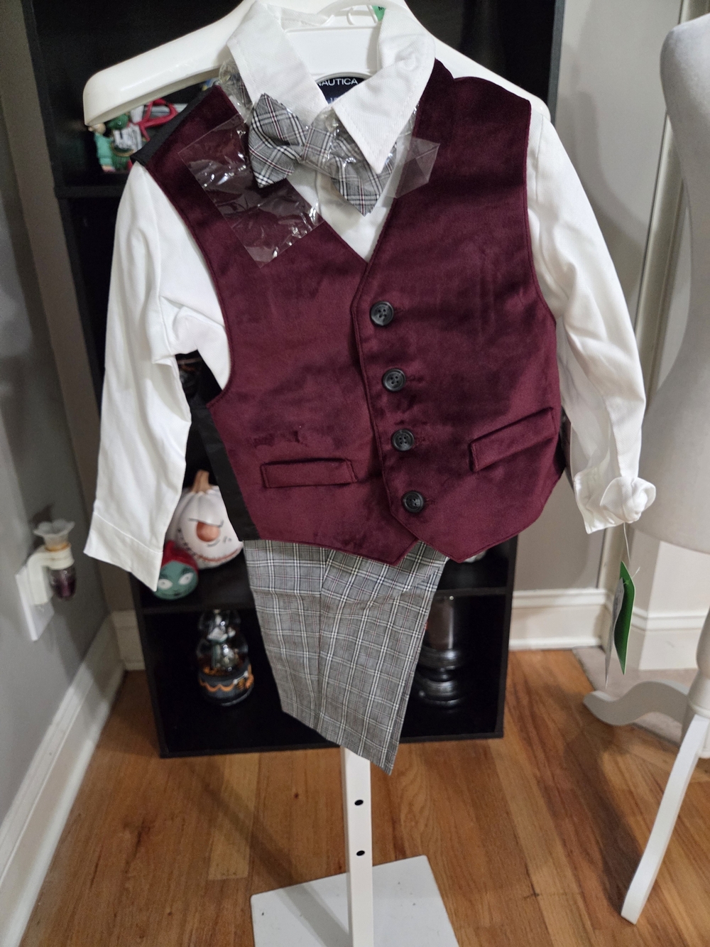 Nautica Boys' Burgundy Velvet Vest Suit Set
